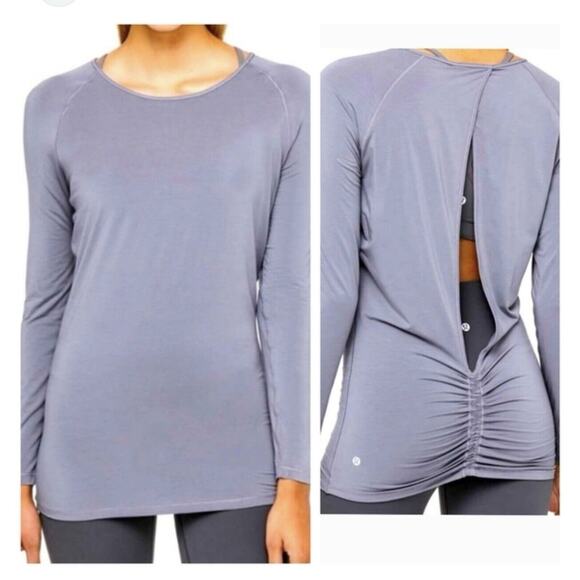 EUC Lululemon Athletica Sz 8-10? Deep Stretch LS Cinch In Lilac Stone Top - Picture 1 of 7